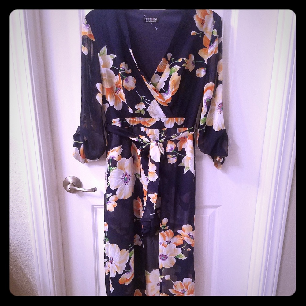Fashion Nova Navy blue & floral maxi-romper